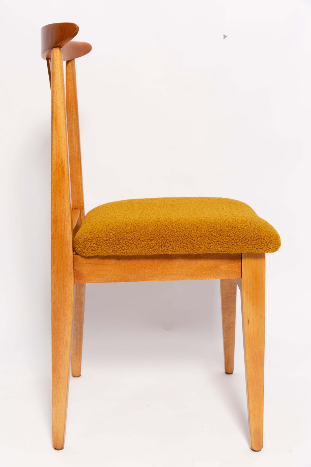 Eight Mid Century Ochre Boucle Chairs, Light Wood, M. Zielinski, Europe, 1960s photo 4082.0