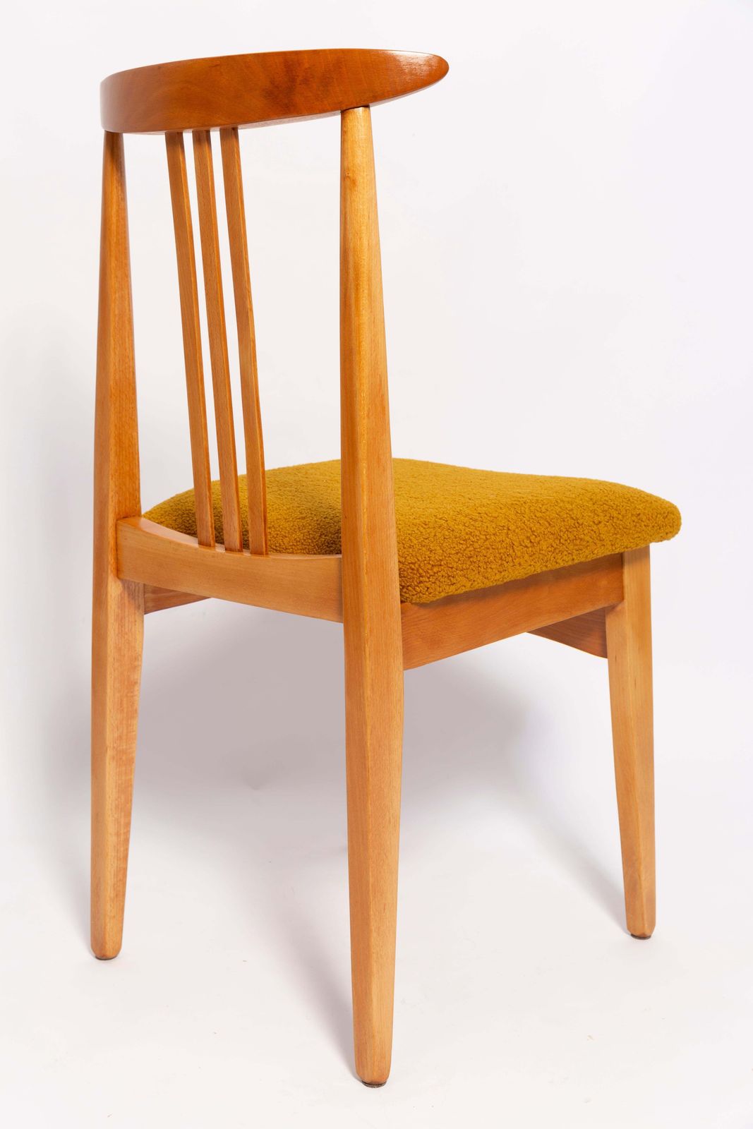 Eight Mid Century Ochre Boucle Chairs, Light Wood, M. Zielinski, Europe, 1960s photo vinterior
