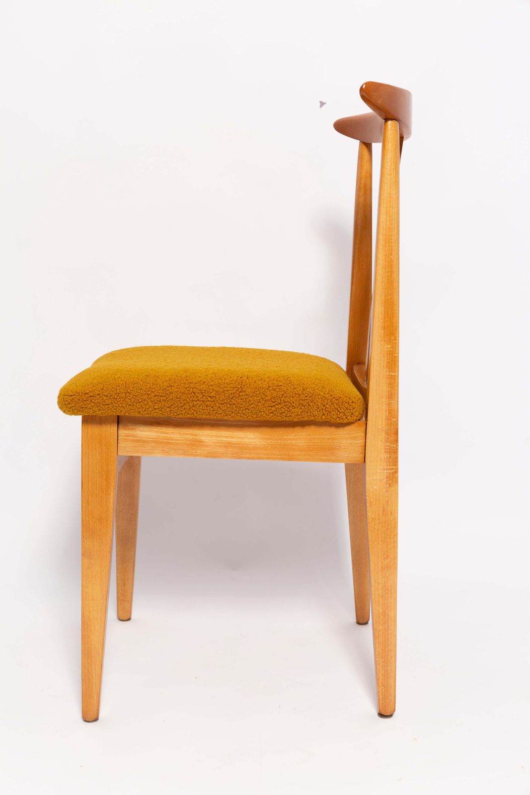 Eight Mid Century Ochre Boucle Chairs, Light Wood, M. Zielinski, Europe, 1960s photo vintage