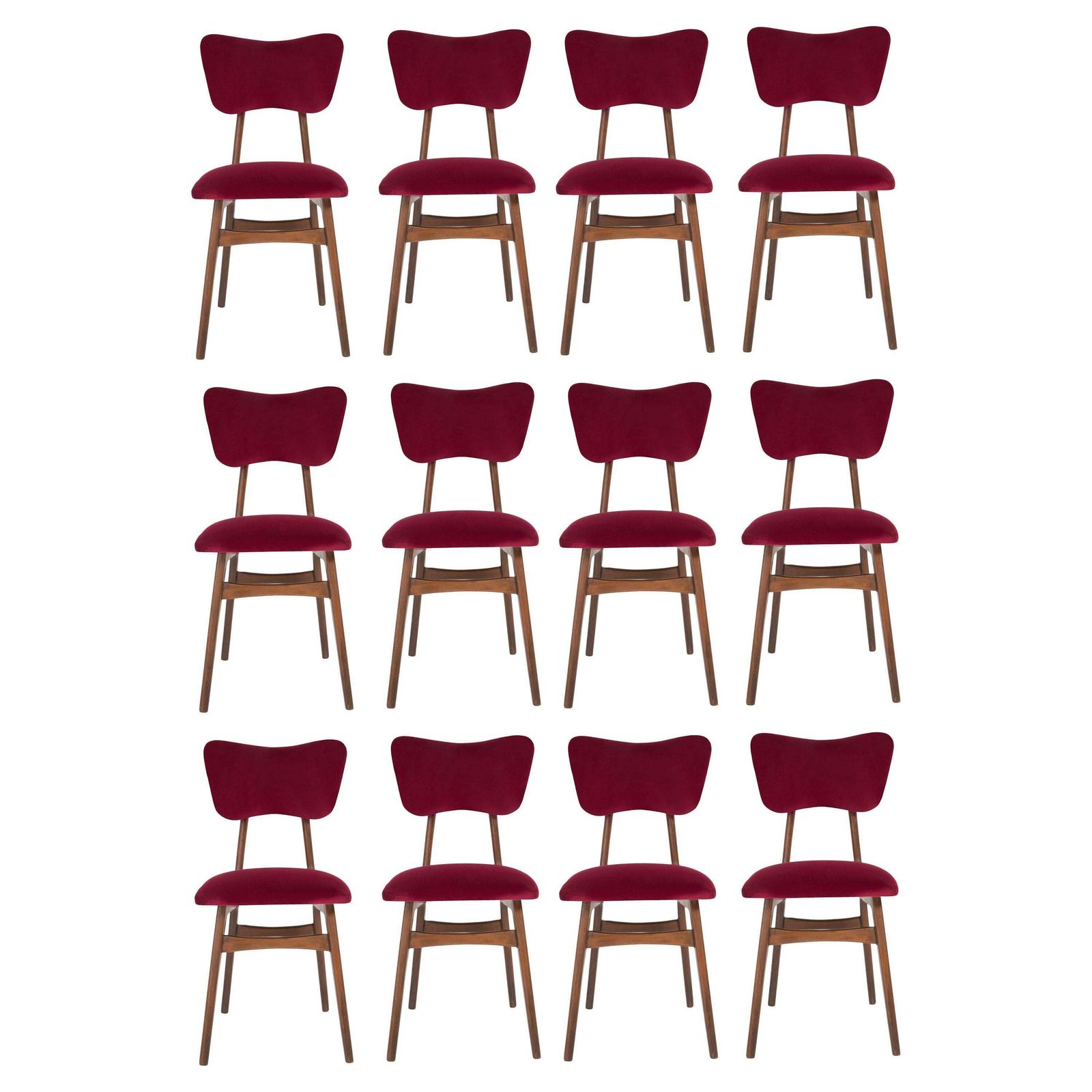 Set Of Twelve 20th Century Burgundy Red Chairs, 1960s