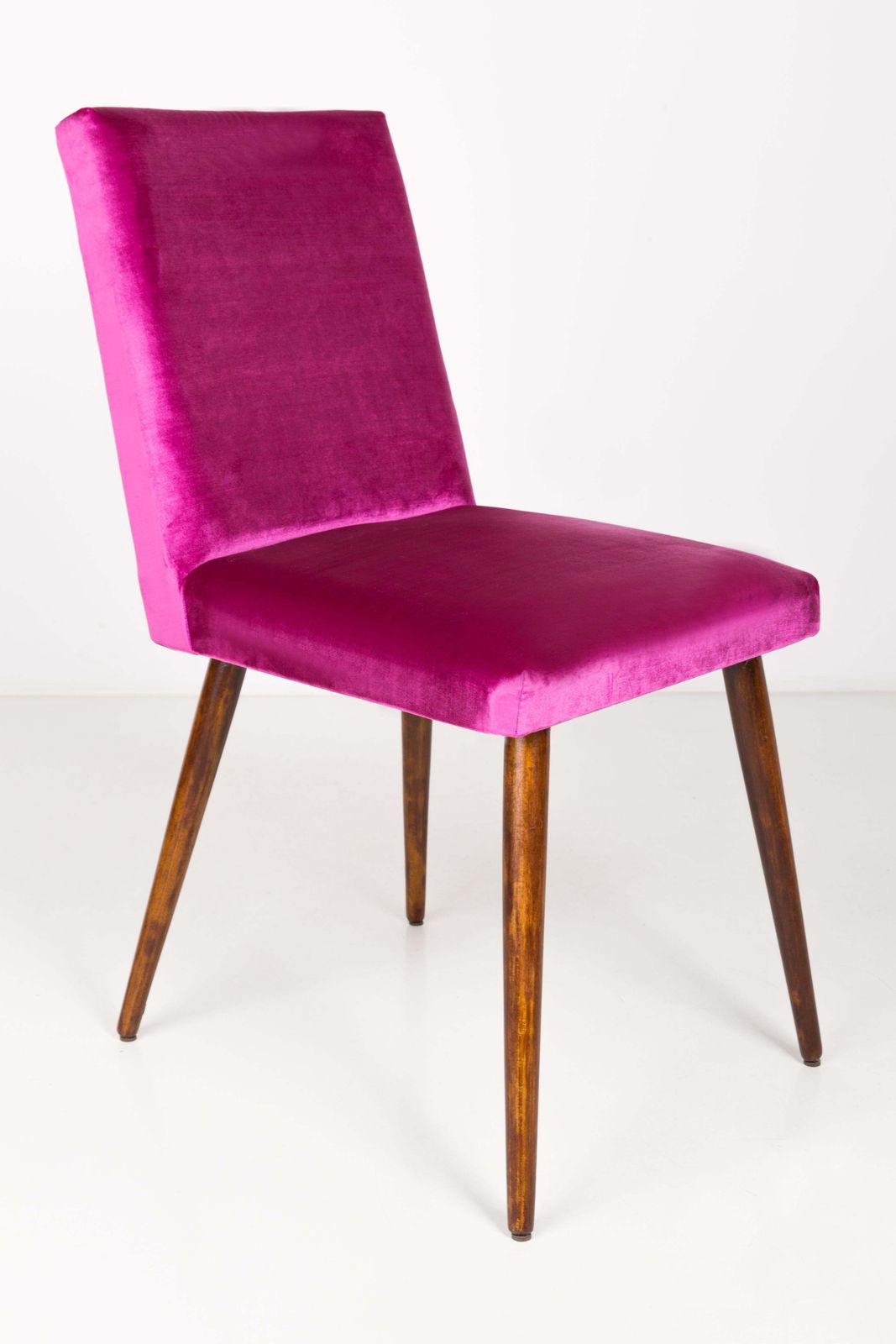 Set Of Eight Mid Century Magenta Glossy Pink Velvet Chairs, Europe, 1960s photo furniture