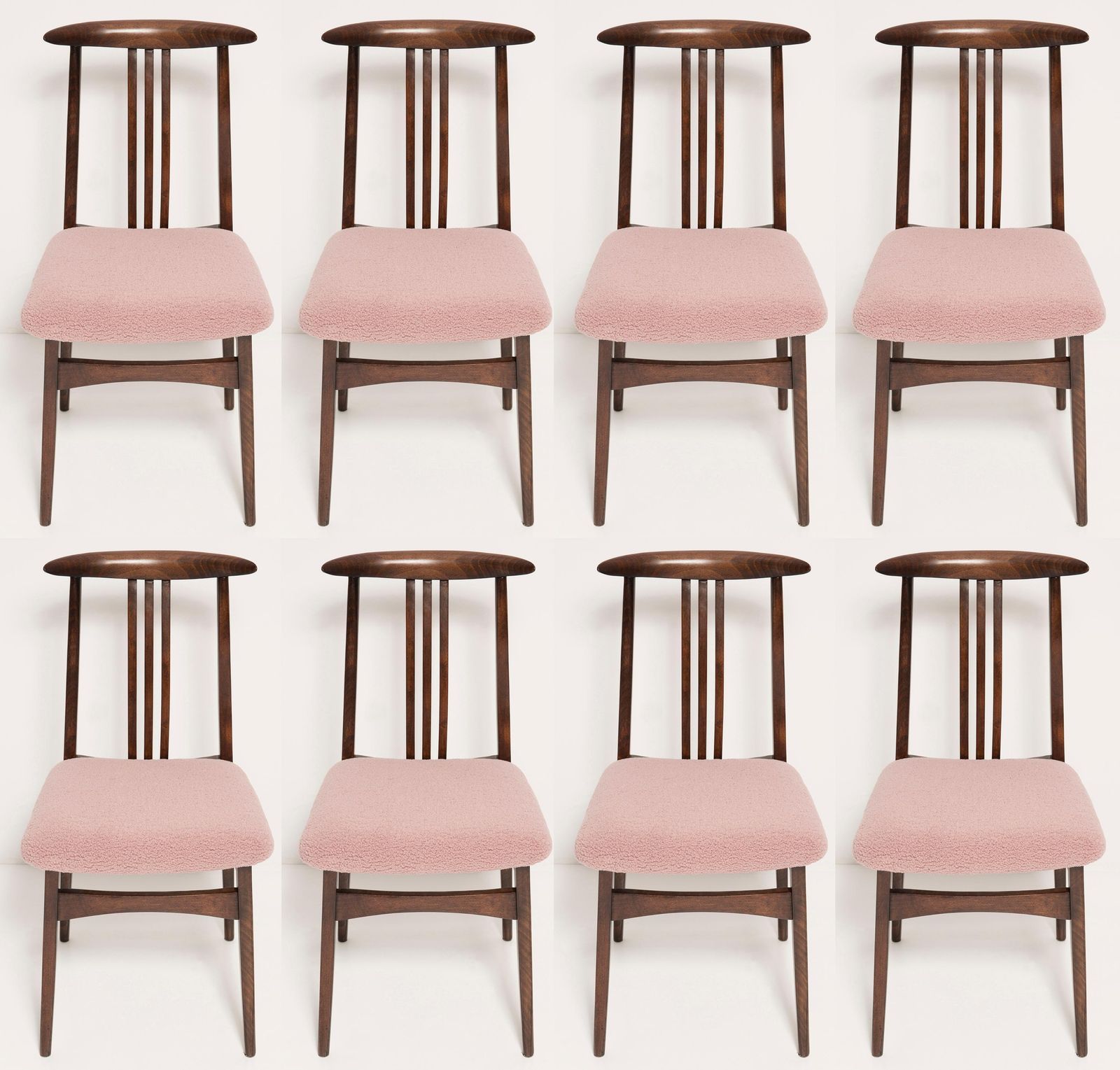 Set Of Eight Pink Boucle Chairs, By Zielinski, Europe, 1960s photo Furniture