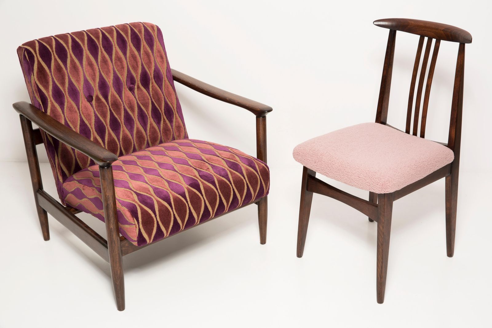 Set Of Eight Pink Boucle Chairs, By Zielinski, Europe, 1960s photo vintage