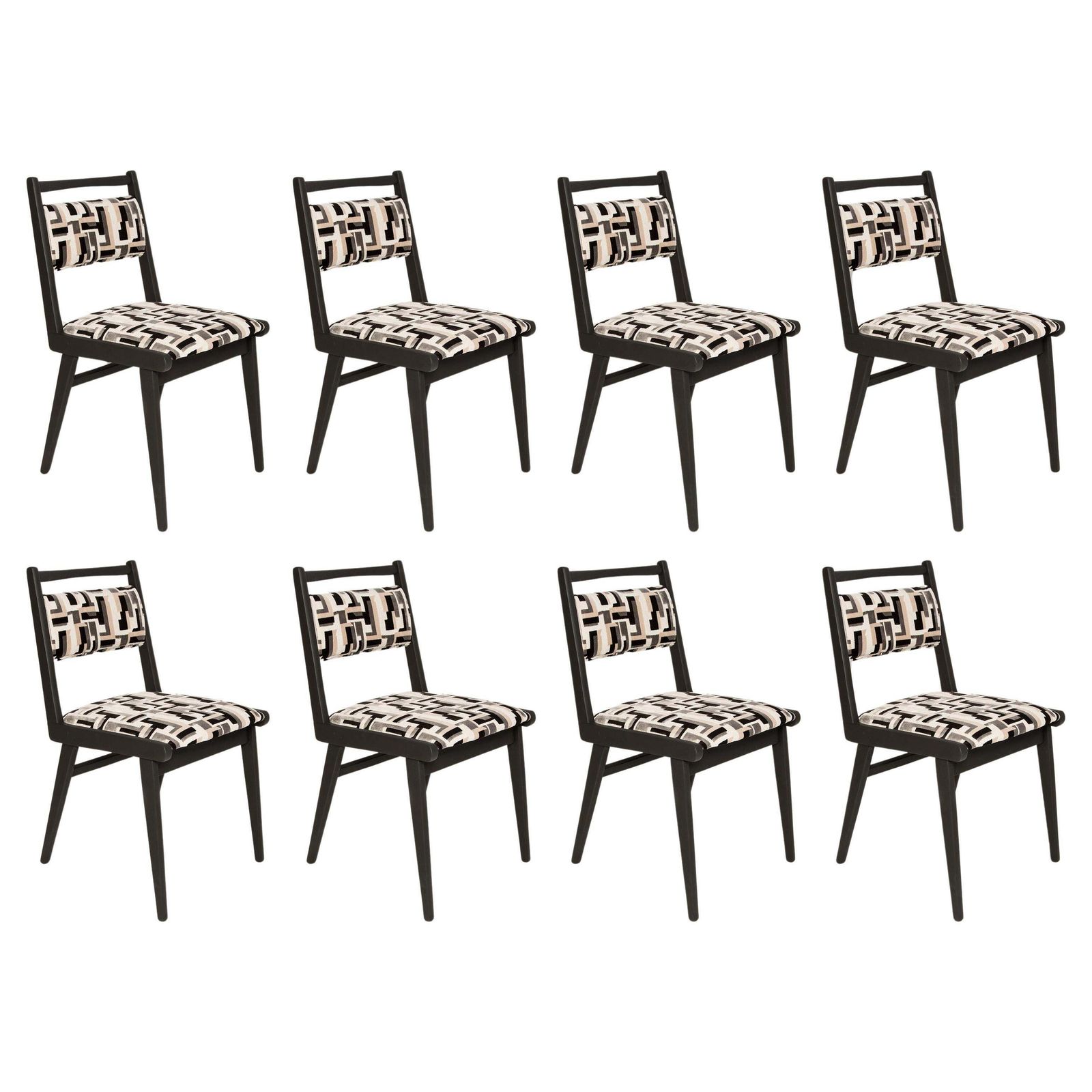 Eight Mid Century Black And White Velvet Jar Chairs, Poland, Europe, 1960s.