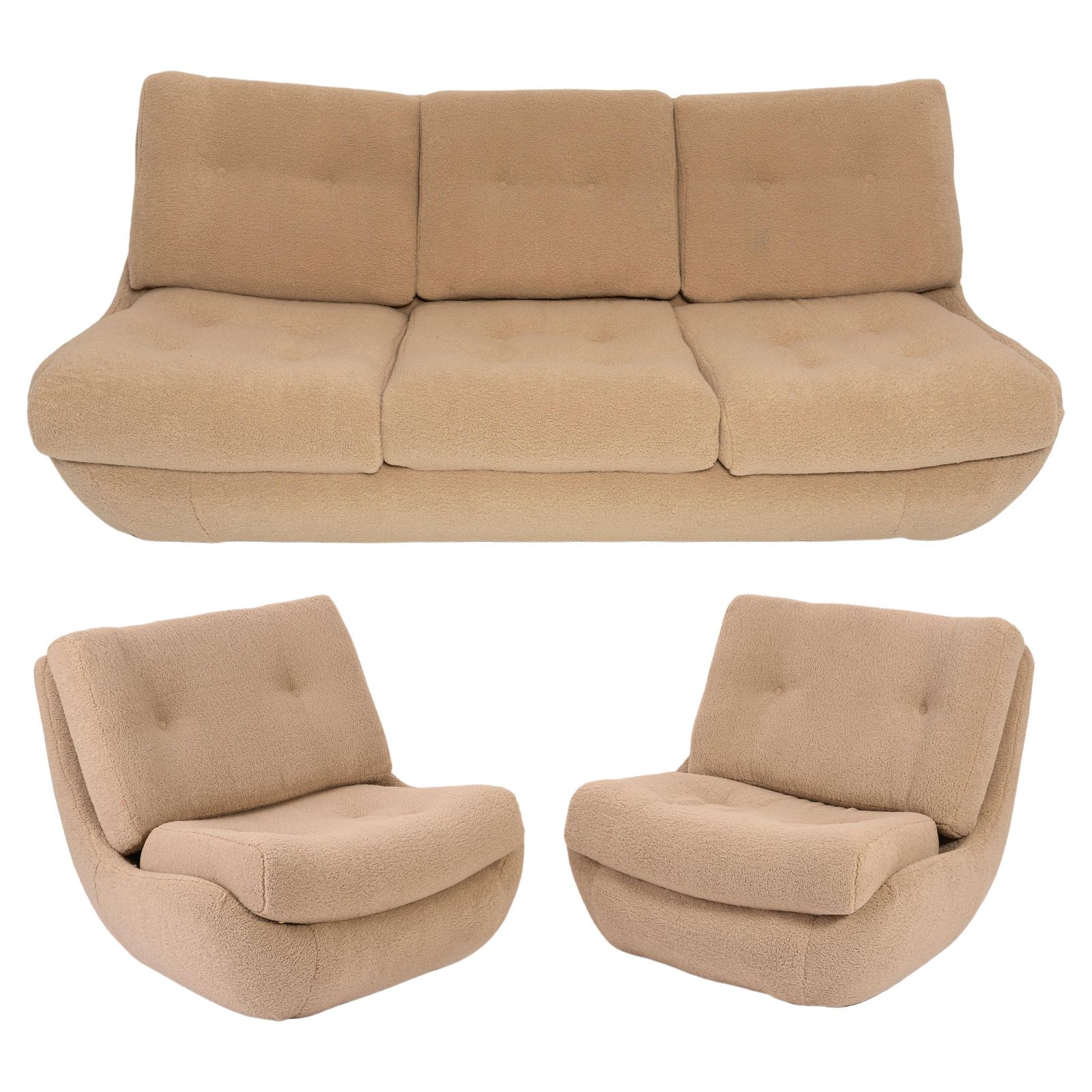 20e Eeuwse Camel Bouclé Set – Atlantis Bank En Fauteuils, Europa, Ca. Jaren 1960