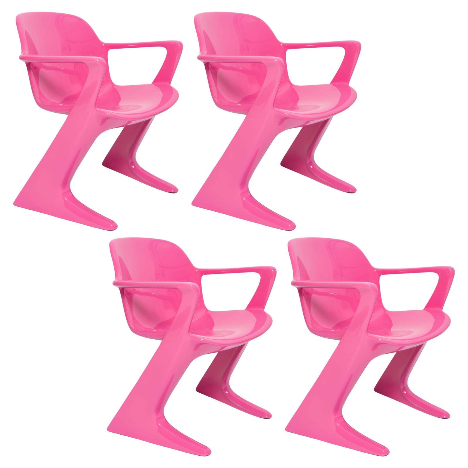 Set Of Four Mid Century Pink Kangaroo Chairs, Ernst Moeckl, Germany, 1960s