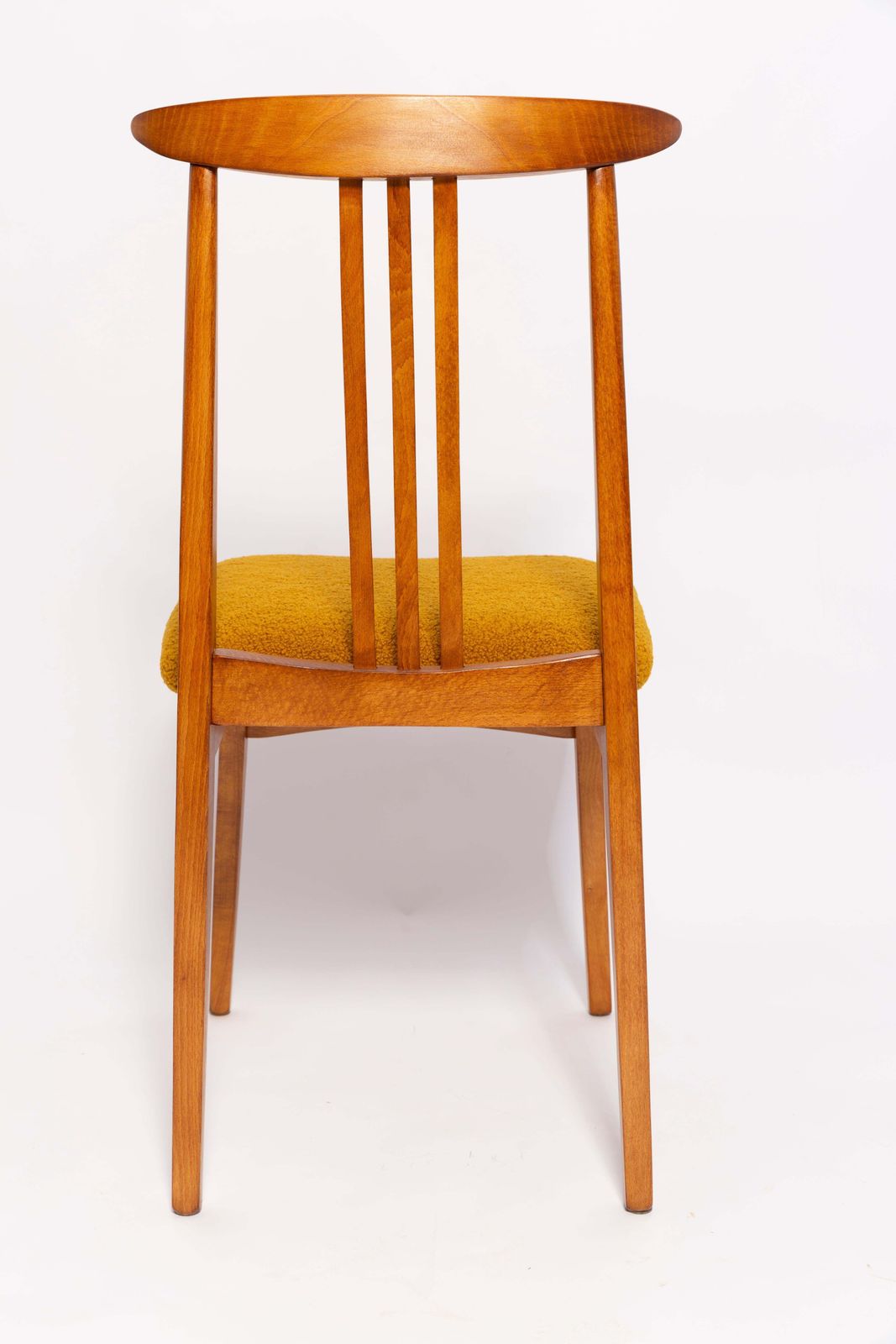 Ten Mid Century Ochre Boucle Chairs, Medium Wood, M. Zielinski, Europe, 1960s photo vinterior