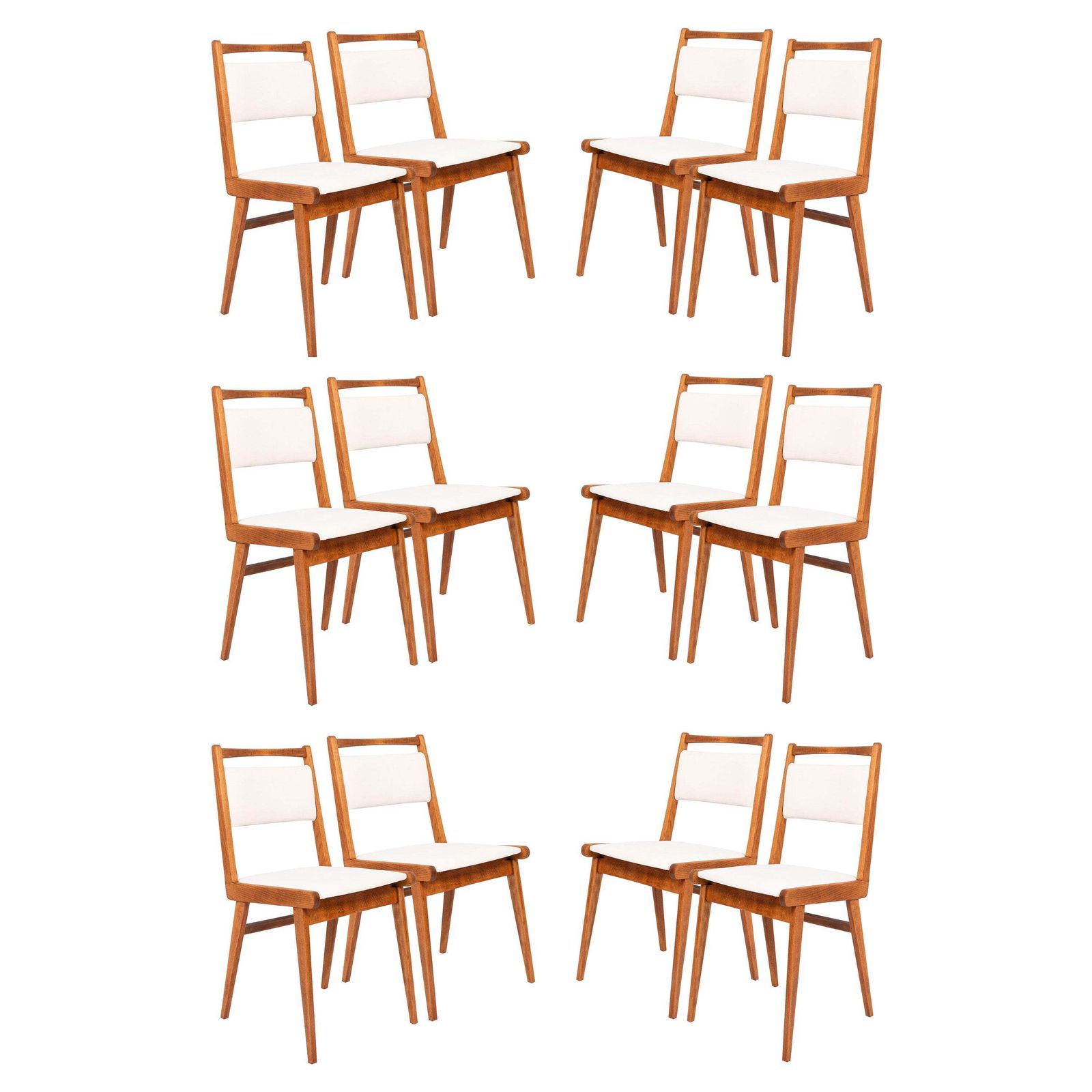 Set Of Twelve 20th Century White Velvet Chairs, Poland, 1960s