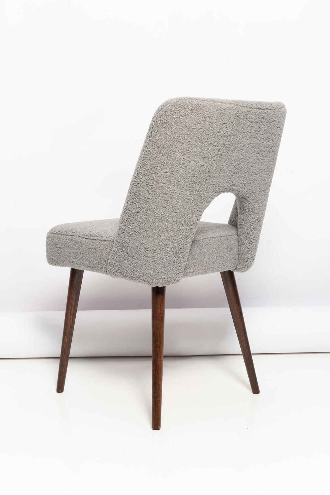 photo for sale Set Of Eight Gray Boucle 'Shell' Chairs, Dark Beech Wood, Europe, 1960s
