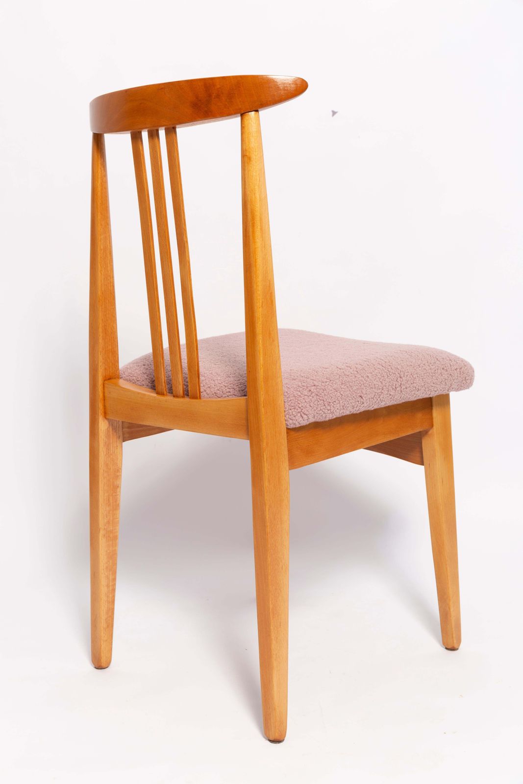 Ten Mid Century Pink Blush Boucle Chairs, Light Wood, M. Zielinski, Europe 1960s photo 5102.0