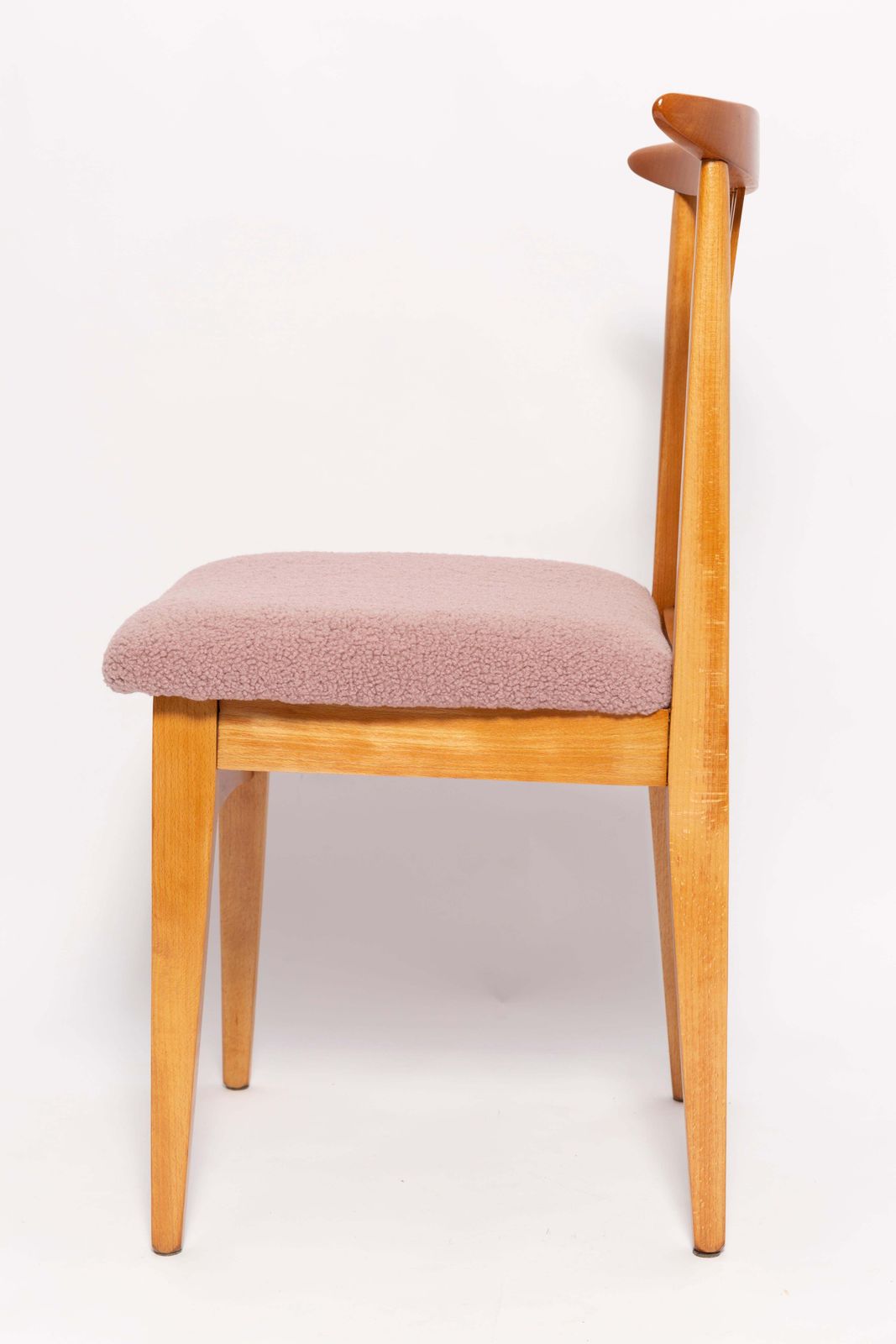 Ten Mid Century Pink Blush Boucle Chairs, Light Wood, M. Zielinski, Europe 1960s photo vintage