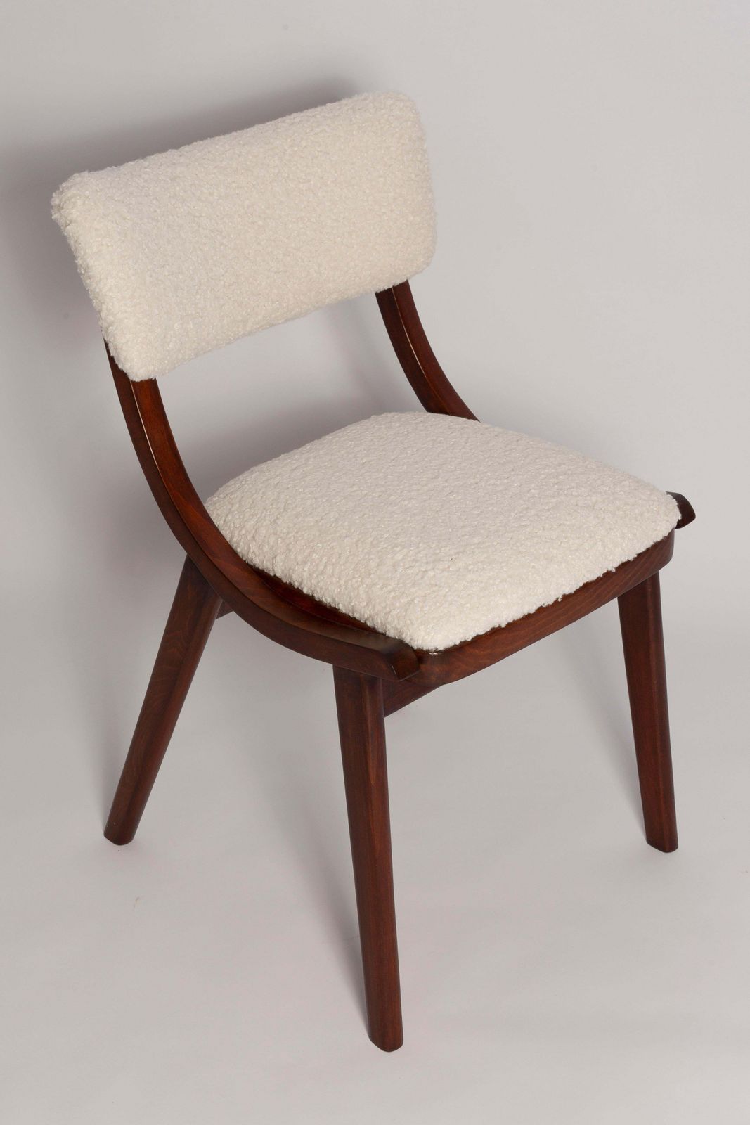 Ten Mid Century Modern Bumerang Chairs, Light Creme White Boucle, Poland, 1960s photo for sale