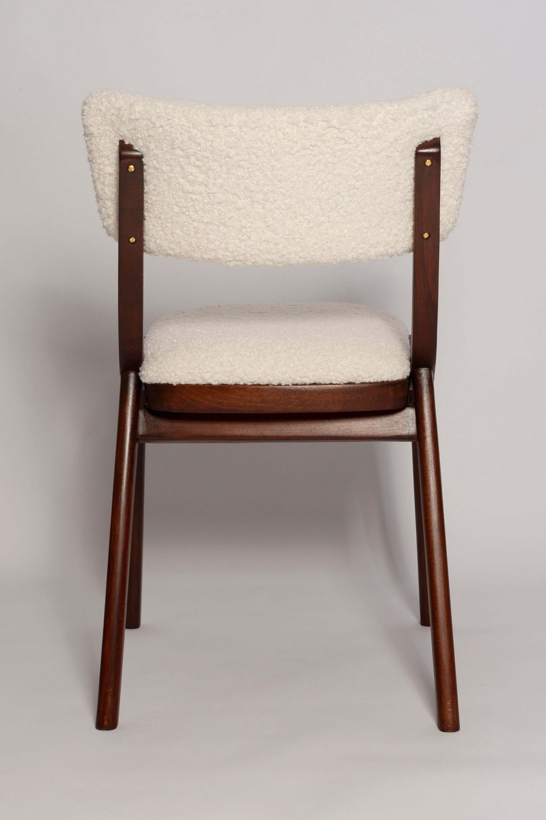 Ten Mid Century Modern Bumerang Chairs, Light Creme White Boucle, Poland, 1960s photo vinterior