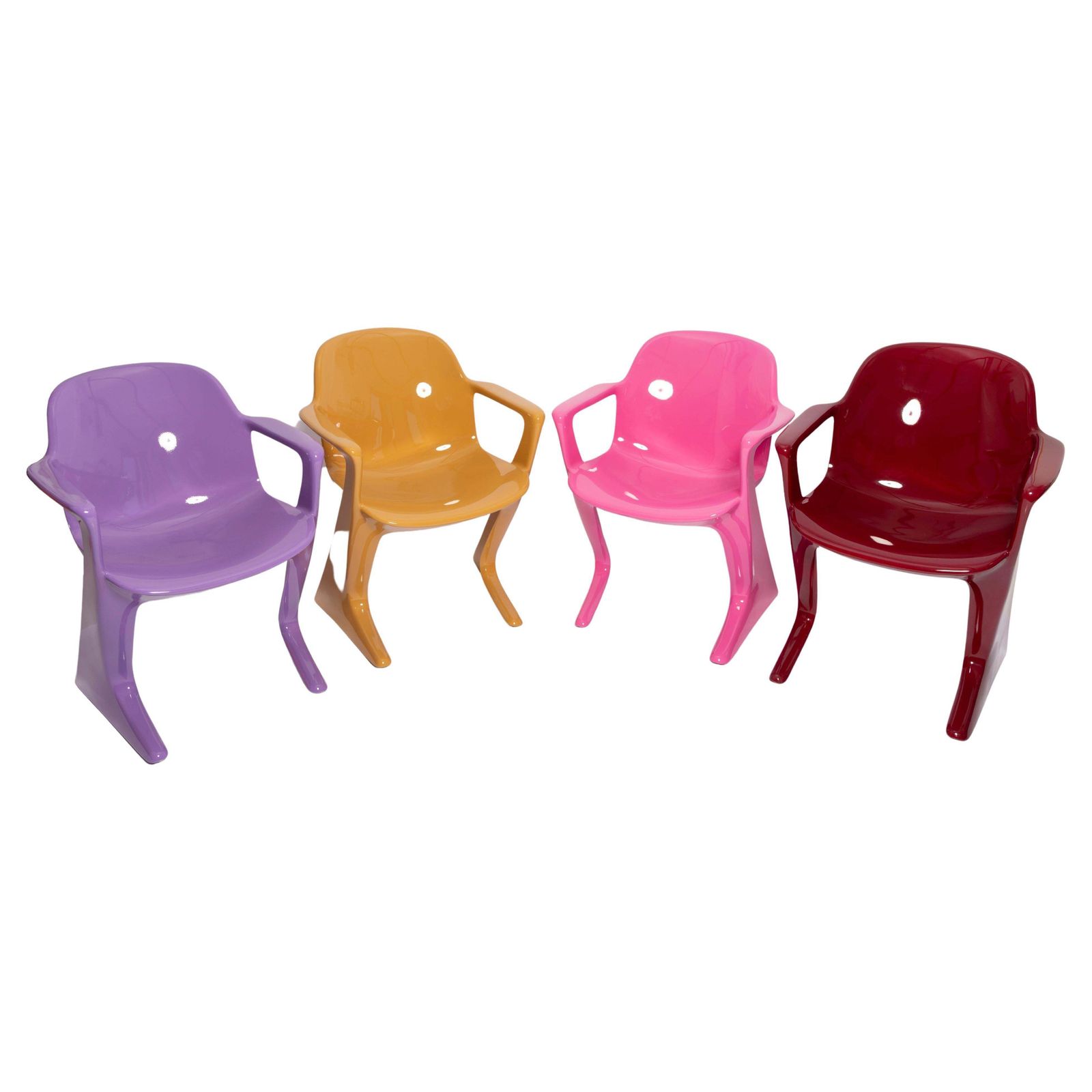 Set Van Vier Kangaroo Stoelen In Zandroze, Paars En Rood, Ernst Moeckl, Duitsland 1960