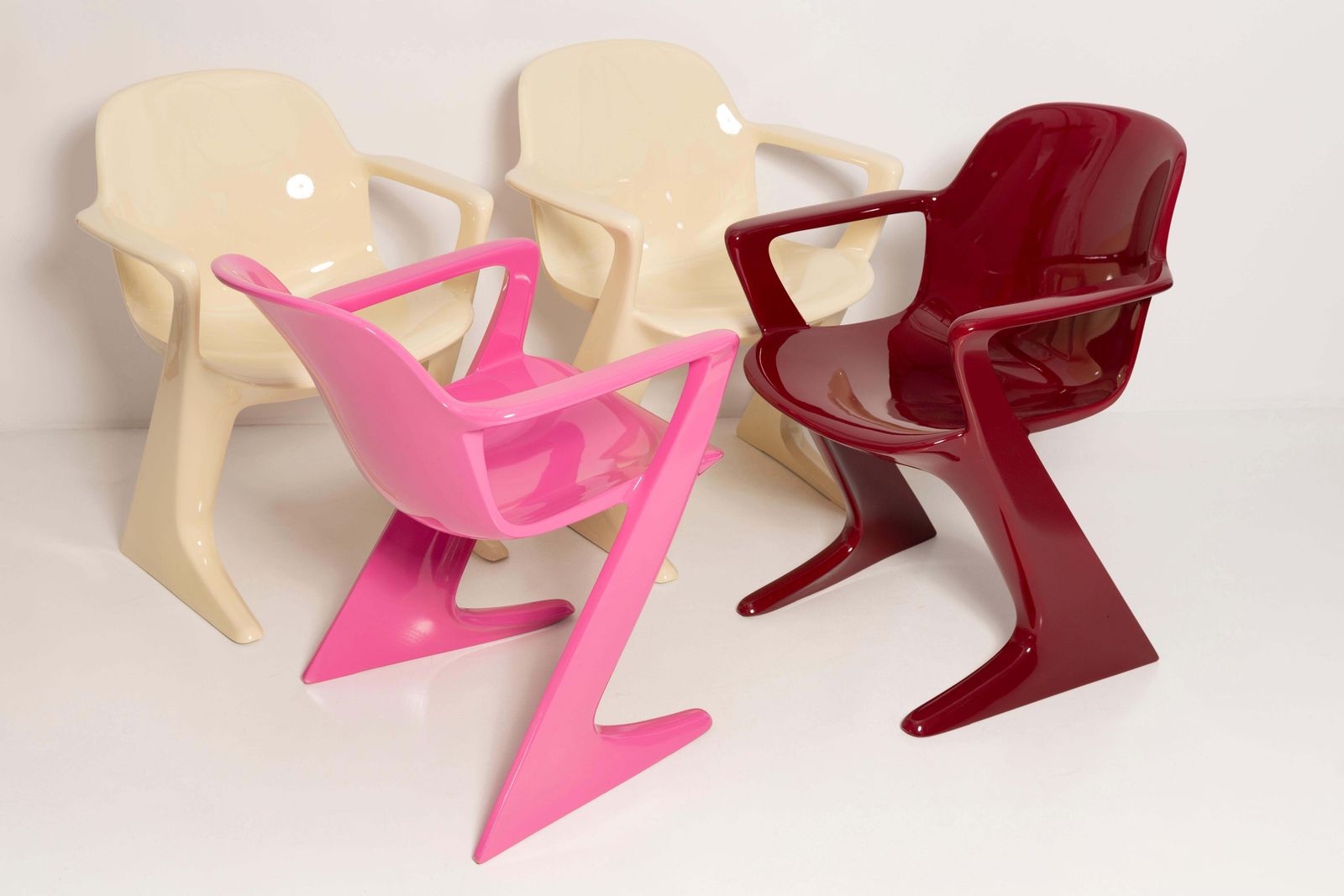 Four Mid Century Pink Beige Red Kangaroo Chairs, Ernst Moeckl, Germany, 1960s photo furniture