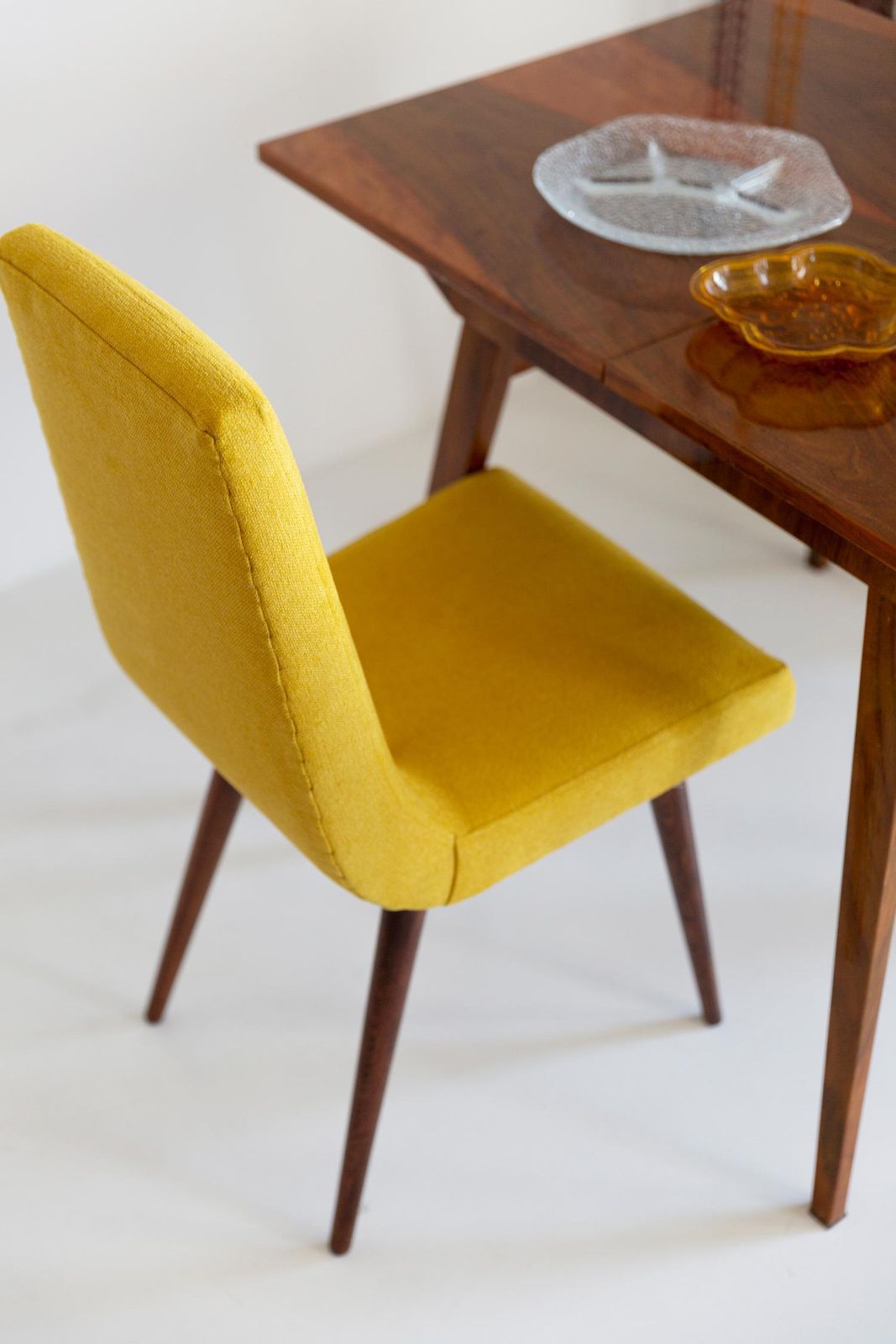 Set Of Ten Midcentury Mustard Yellow Wool Chairs, Rajmund Halas Europe, 1960s photo Furniture
