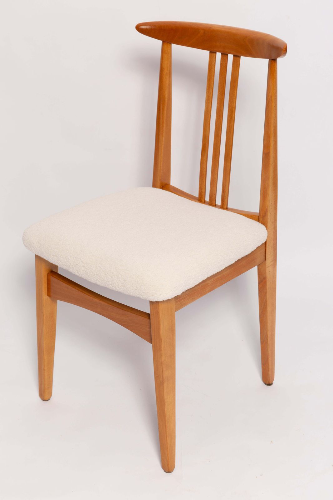 Set Of Ten Mid Century Cream Ivory Boucle Chairs, By M. Zielinski, Europe, 1960s photo for sale