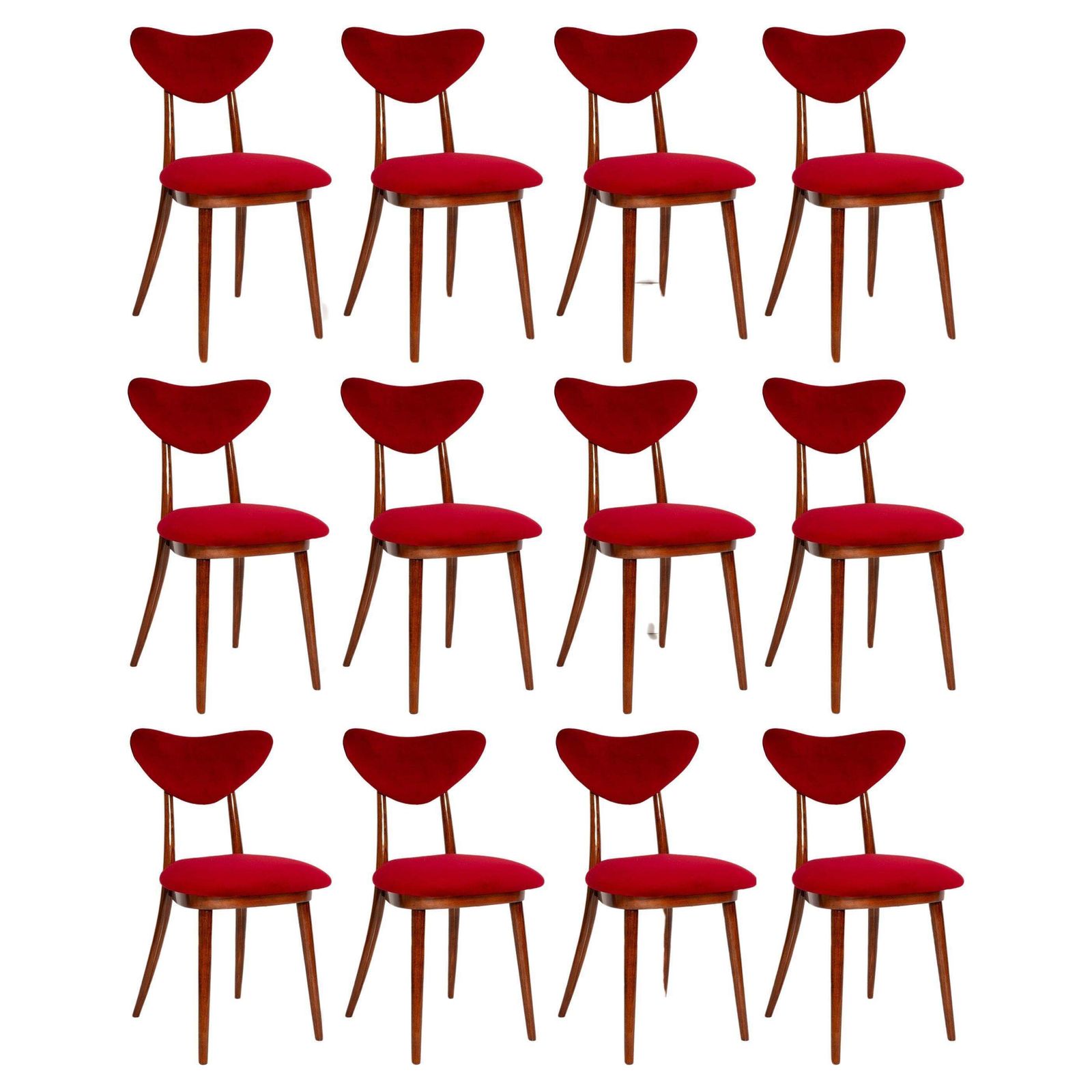 Set Of Twelve Mid Century Red Heart Chairs, Poland, 1960s