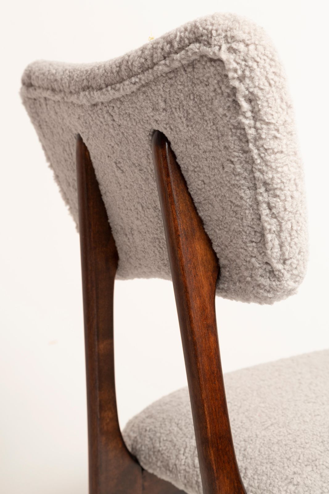 Set Of Ten Mid Century Chairs, Light Gray Boucle, Dark Walnut Wood, Europe, 1960s photo buy