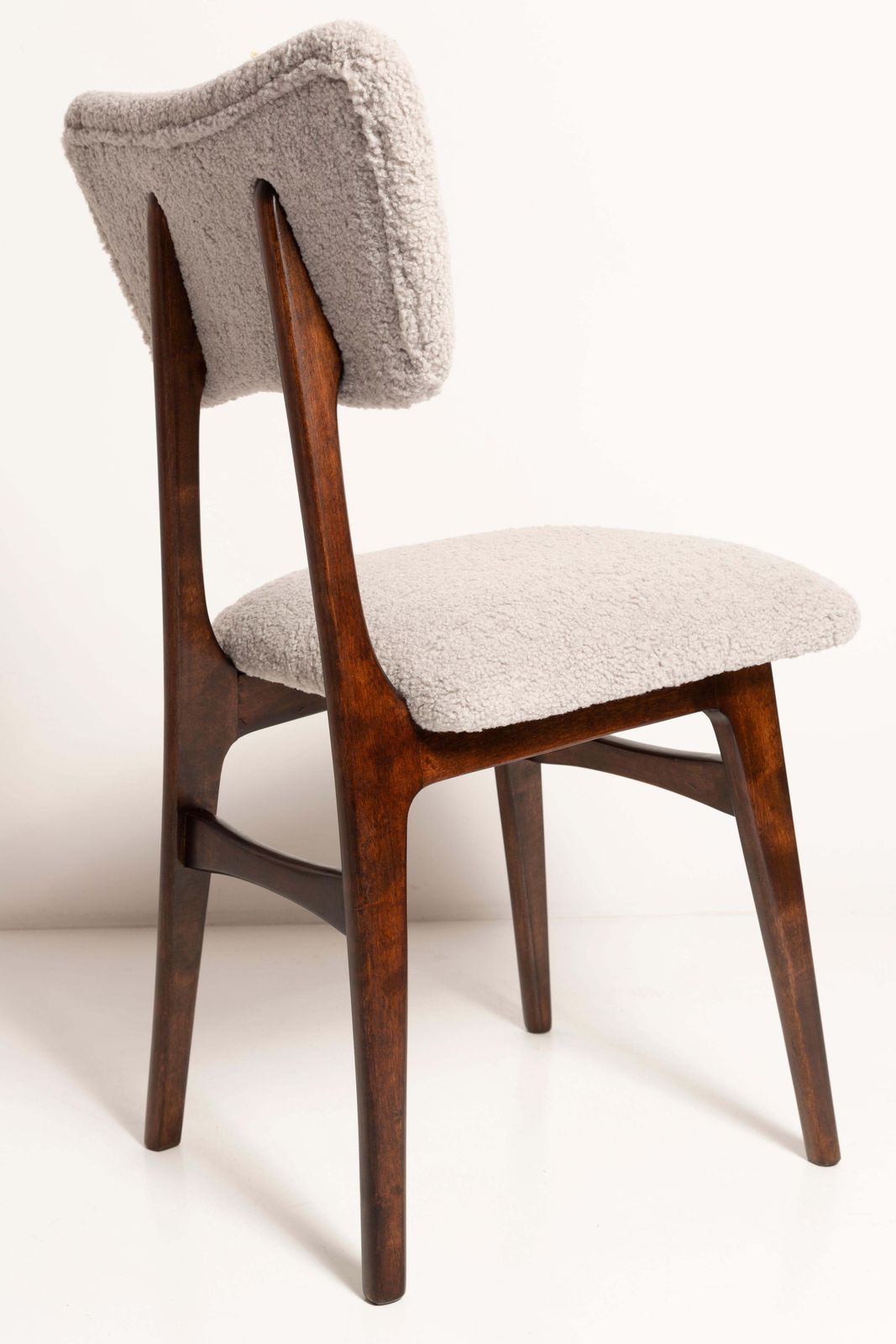 Set Of Ten Mid Century Chairs, Light Gray Boucle, Dark Walnut Wood, Europe, 1960s photo vintage