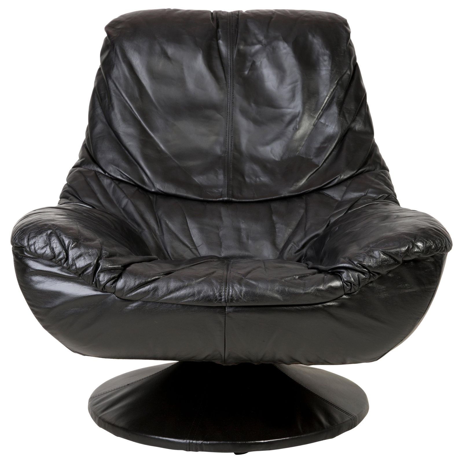 Vintage zwartleren draaifauteuil, Italië, ca. jaren 1960