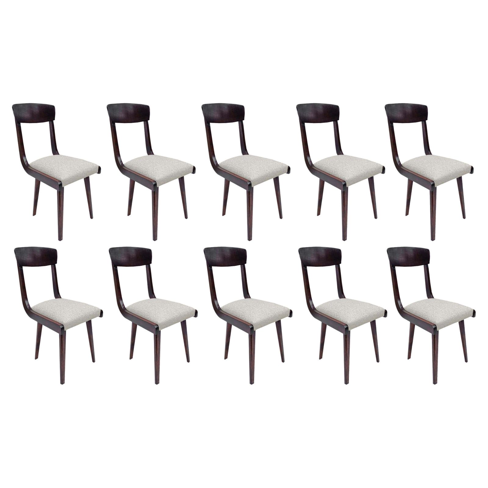 Set Van Tien Mid Century Stoelen Met Beige Velours Bekleding En Donker Houten Frame, Europa, Jaren 1960