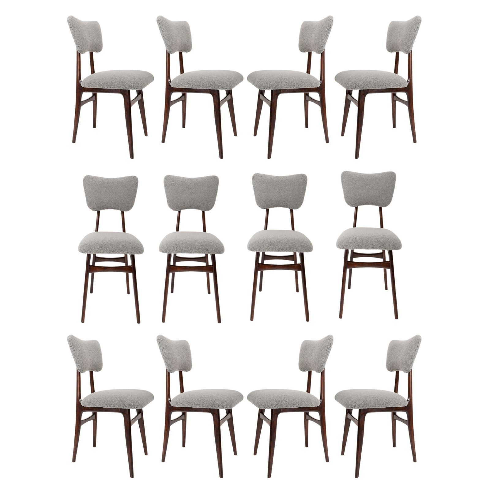 Set Of Twelve 20th Century Gray Boucle Chairs, 1960s
