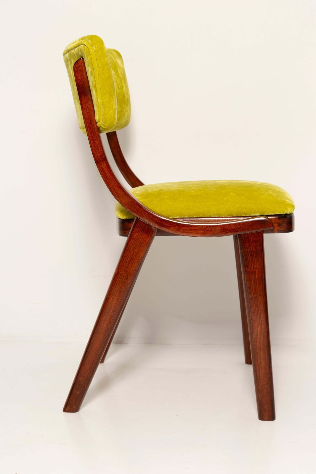 Ten Mid Century Modern Bumerang Chairs, Lime Velvet Plushy Dedar, Poland, 1960s photo buy