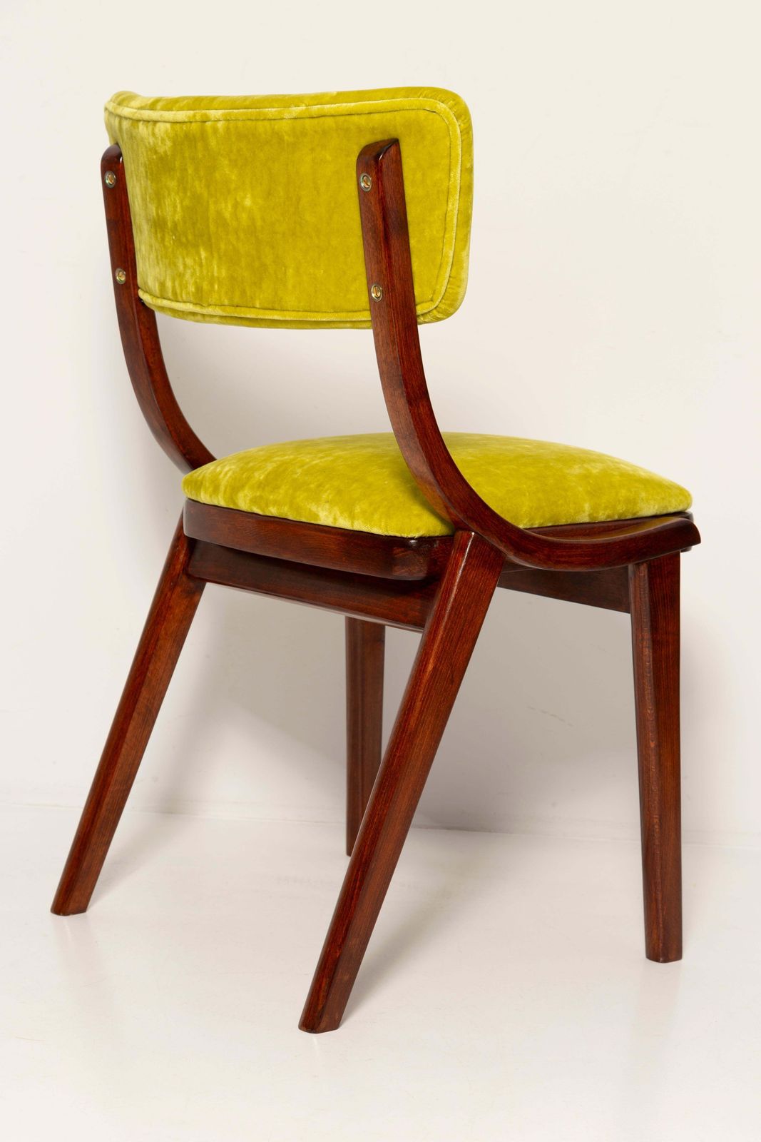 Ten Mid Century Modern Bumerang Chairs, Lime Velvet Plushy Dedar, Poland, 1960s photo vintage