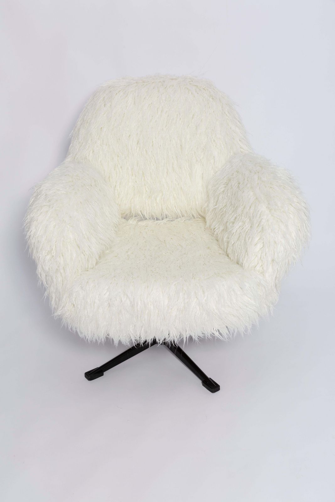photo for sale Mid Century Vintage White Alpaca Faux Fur Swivel Armchair, Europe, 1960s