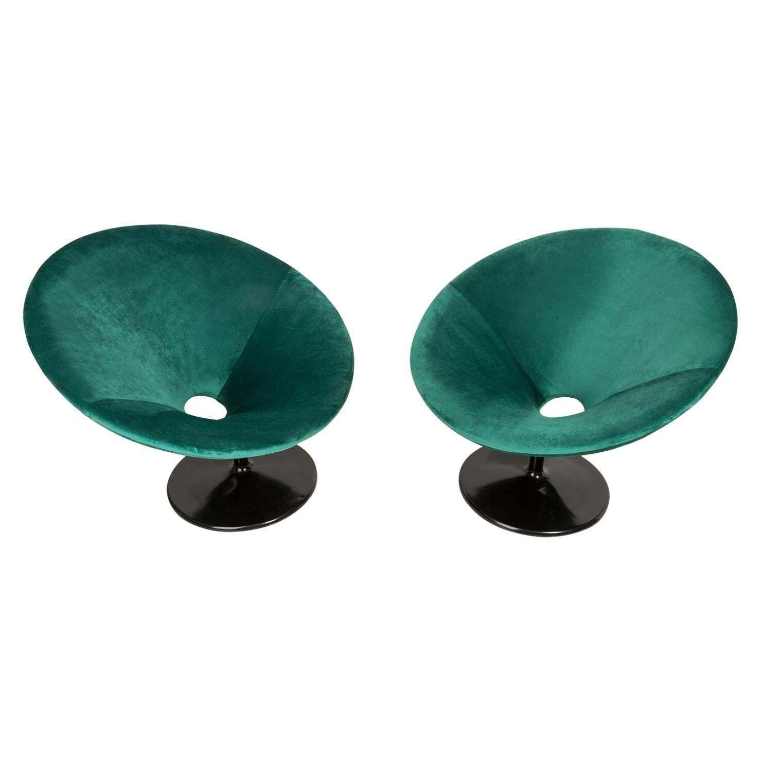 Two 20th Century Vintage Green Ufo Swivel Armchairs, 1960s photo furniture