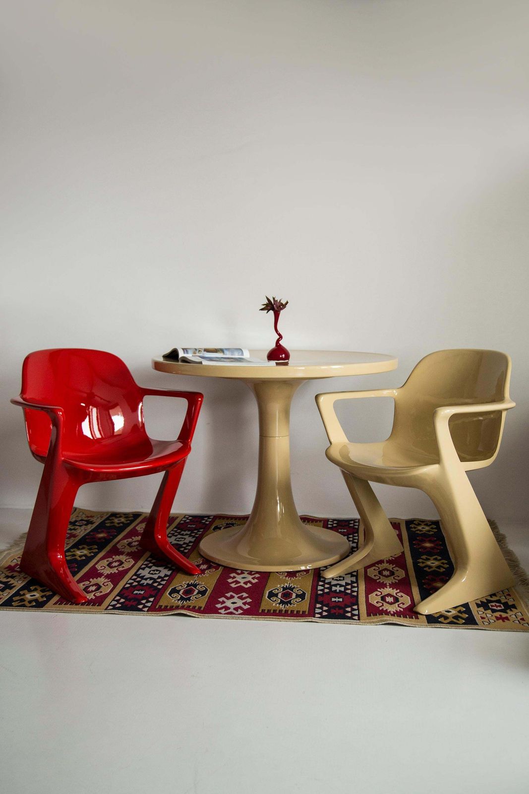 Set Of Six Midcentury Signal Red Kangaroo Chairs, Ernst Moeckl, Germany, 1968 photo for sale
