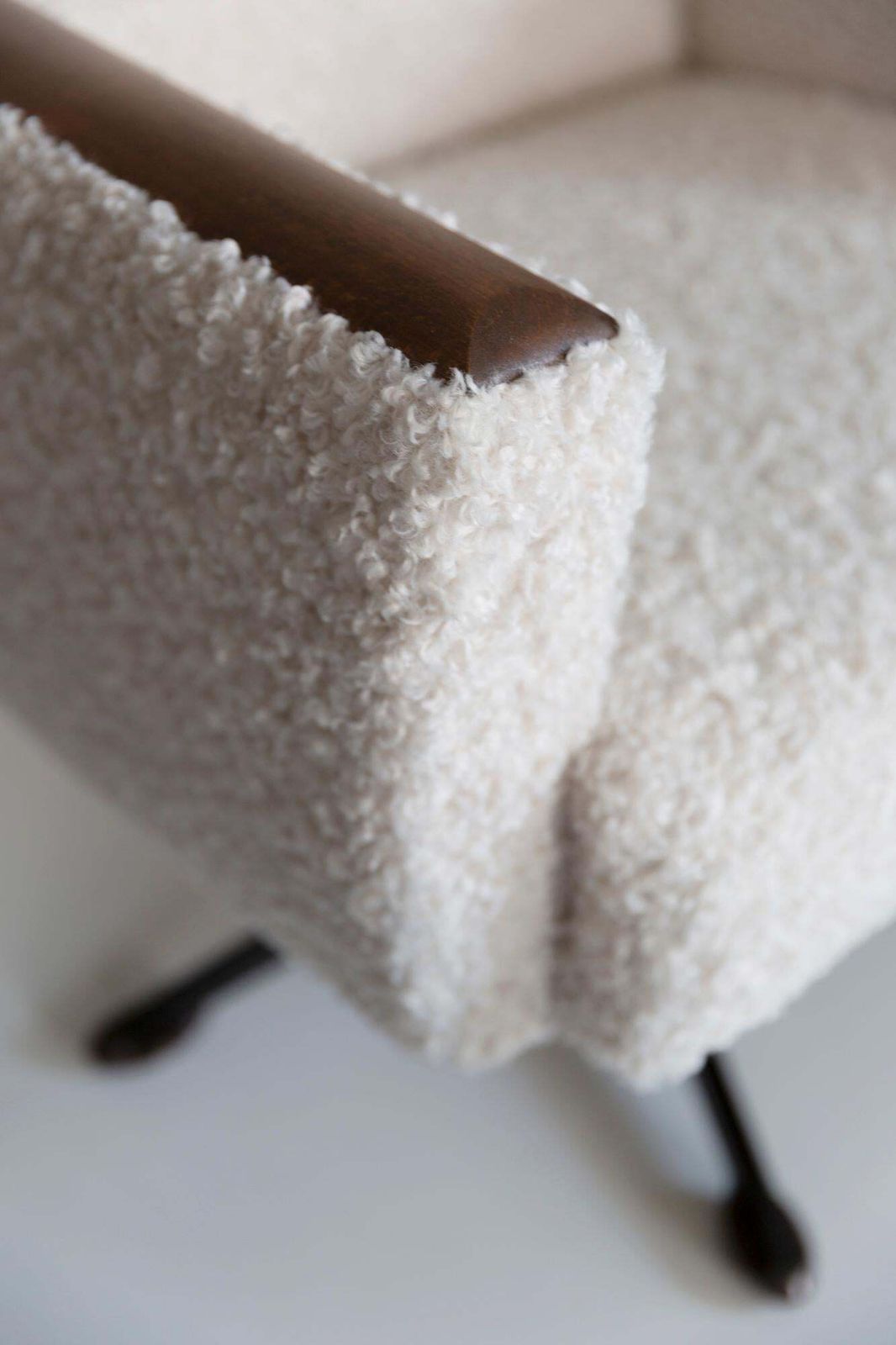 Pair Of Midcentury Light Faux Fur Bouclé Swivel Armchairs, Europe, 1960s photo vinterior