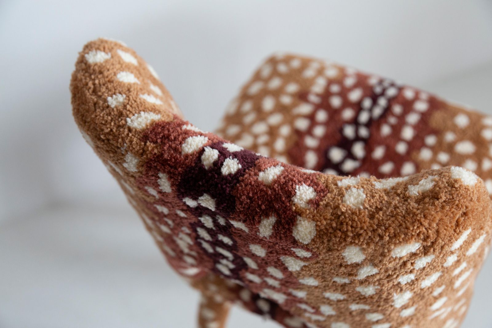 Six Mid Century Hand Tufting Roe Deer Bambi Wool Shell Chairs, Europe, 1960s photo vintage