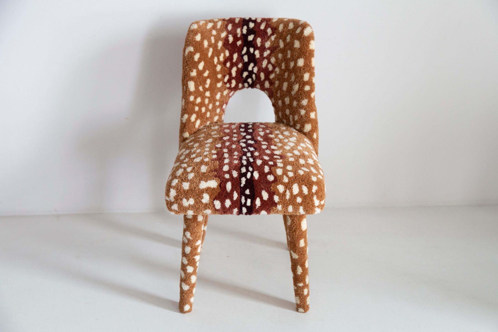 photo furniture Six Mid Century Hand Tufting Roe Deer Bambi Wool Shell Chairs, Europe, 1960s