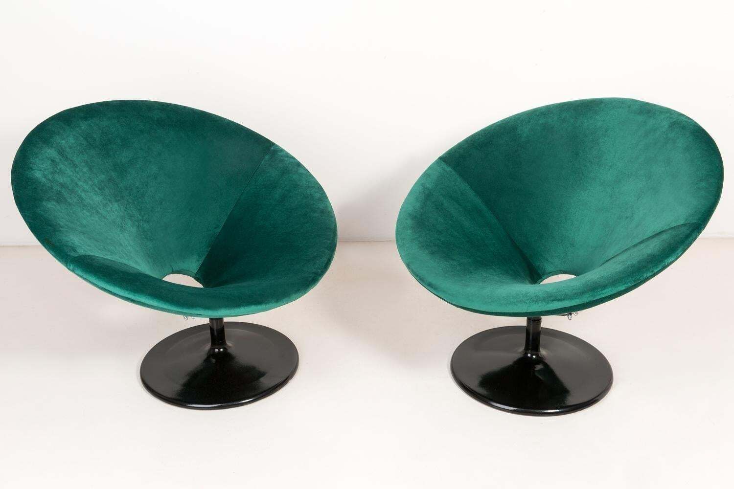 Set Of Two 20th Century Vintage Dark Green Swivel Armchairs, 1960s photo furniture