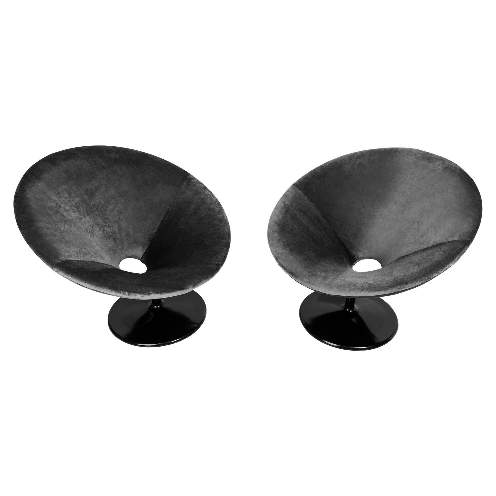 Set Of Two 20th Century Vintage Black Velvet Swivel Armchairs, 1960s