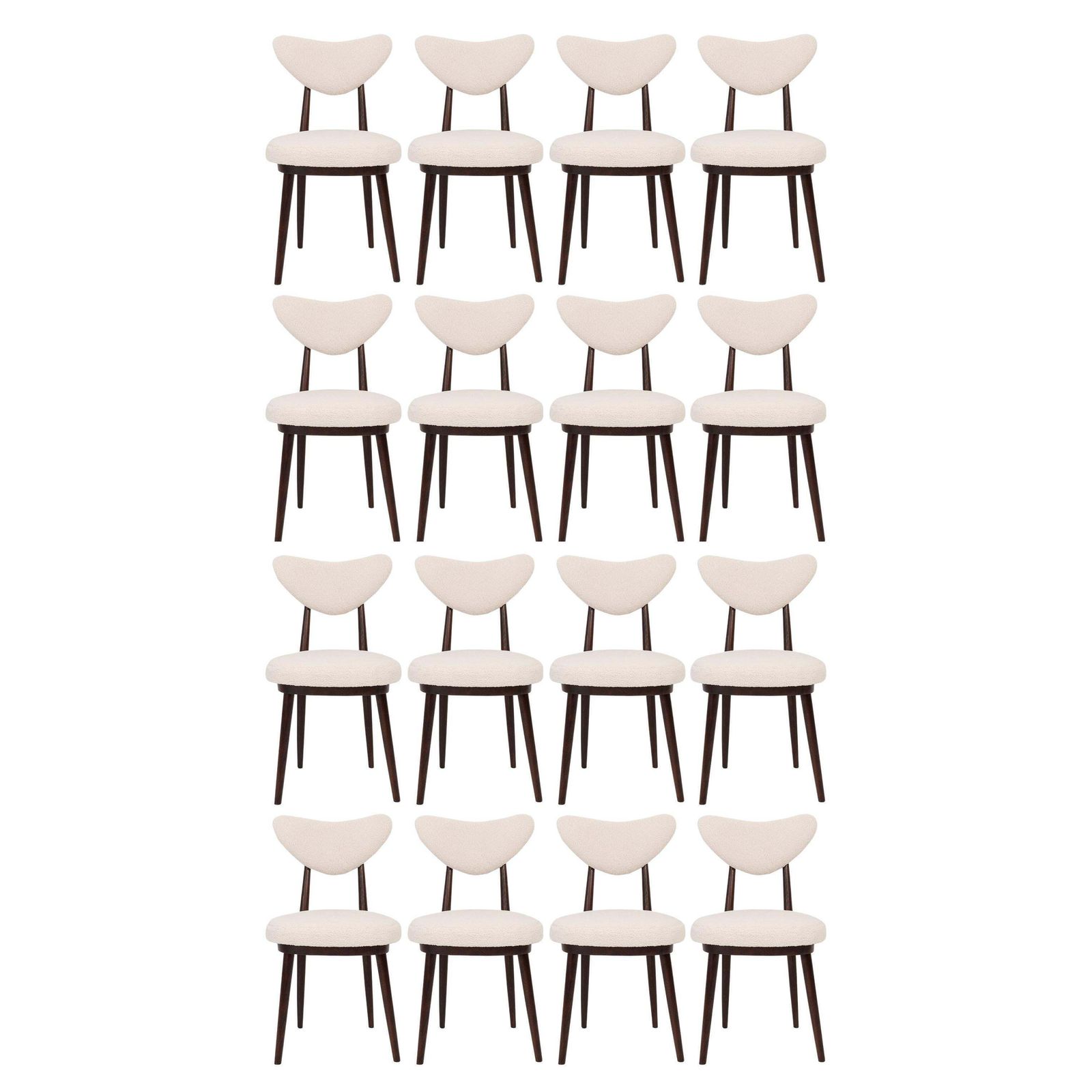 Set Of Sixteen Light Boucle Heart Chairs, Europe, 1960s