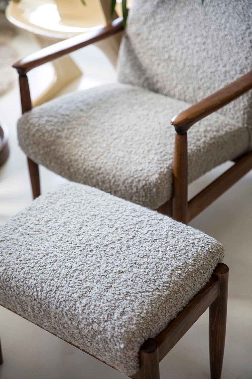 Midcentury Gray Alpaca Wool Stool, Edmund Homa, Poland, 1960s photo for sale