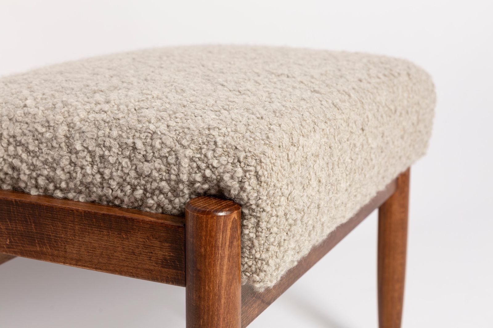 Midcentury Gray Alpaca Wool Stool, Edmund Homa, Poland, 1960s photo vinterior