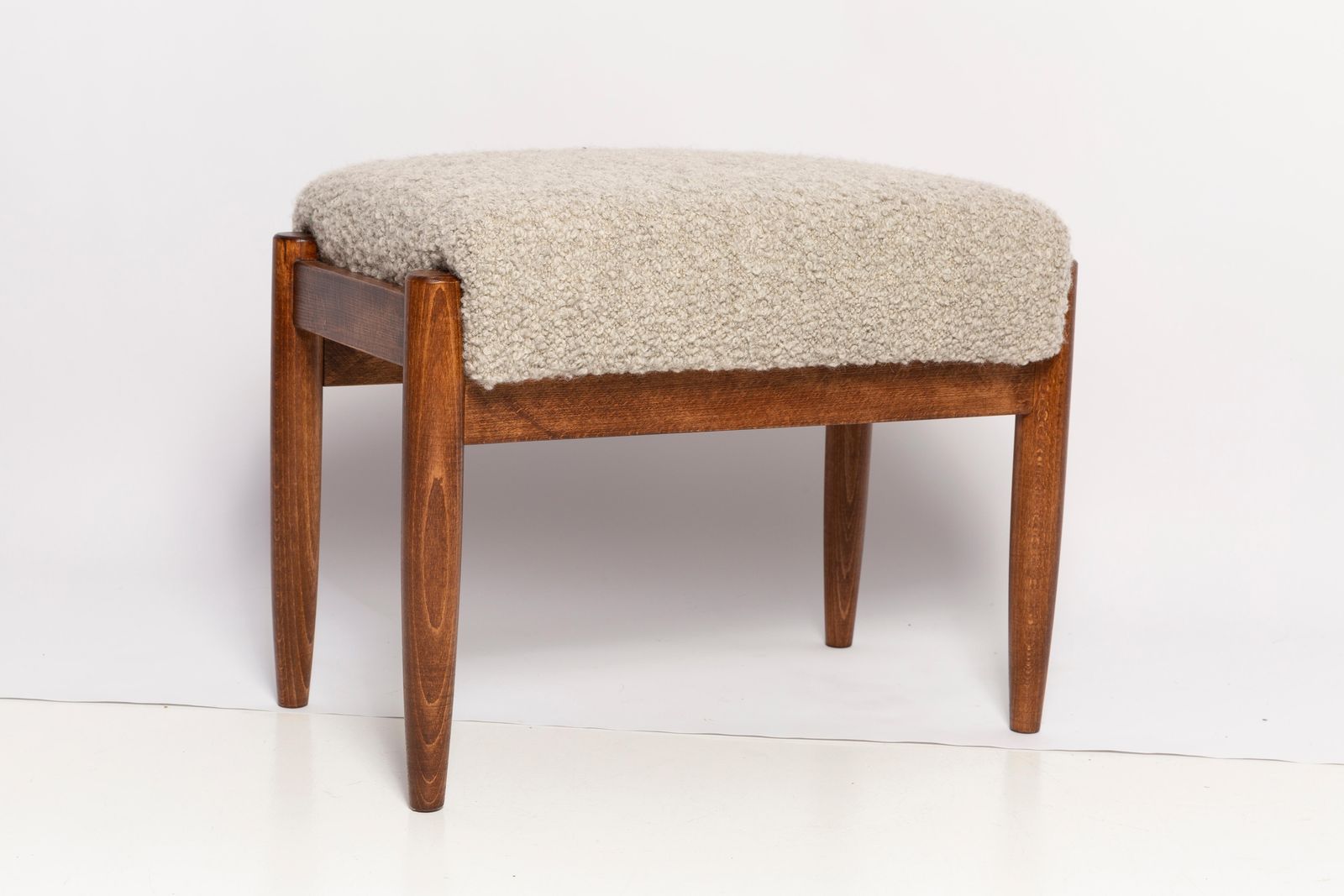 Midcentury Gray Alpaca Wool Stool, Edmund Homa, Poland, 1960s photo vintage
