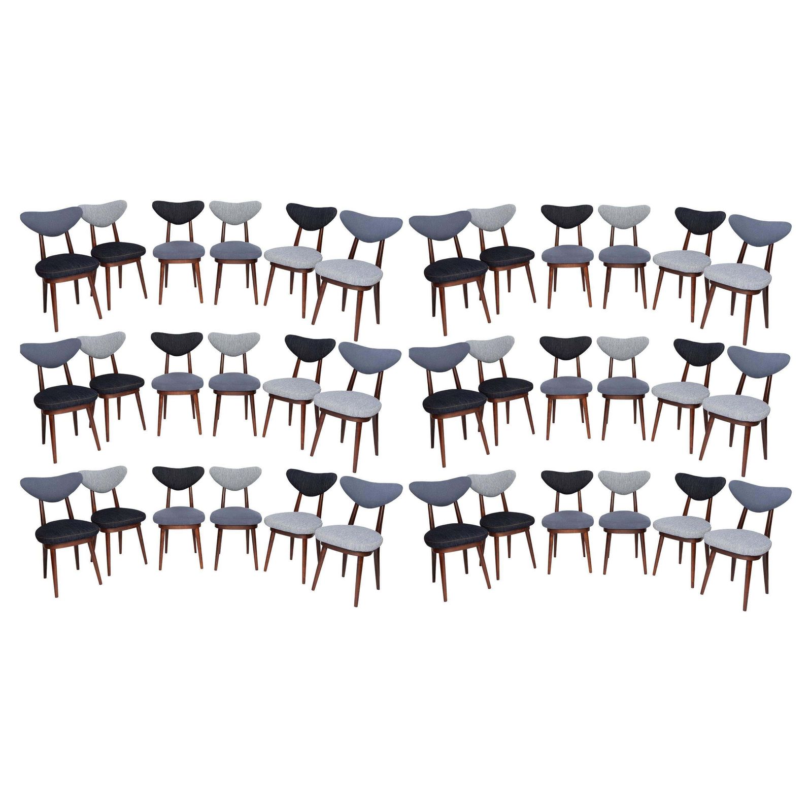 Set Of Eighty Six Midcentury Mixed Blue Denim Heart Chairs, Europe, 1960s
