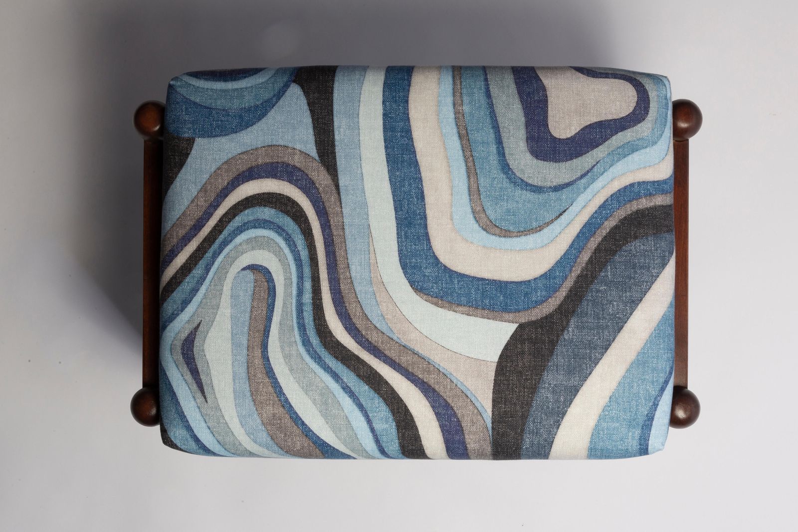 Blue Linen Mid Century Gfm Stool, Edmund Homa, Europe, 1960s photo buy