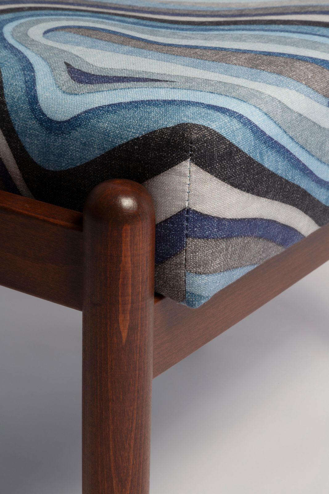 Blue Linen Mid Century Gfm Stool, Edmund Homa, Europe, 1960s photo vintage