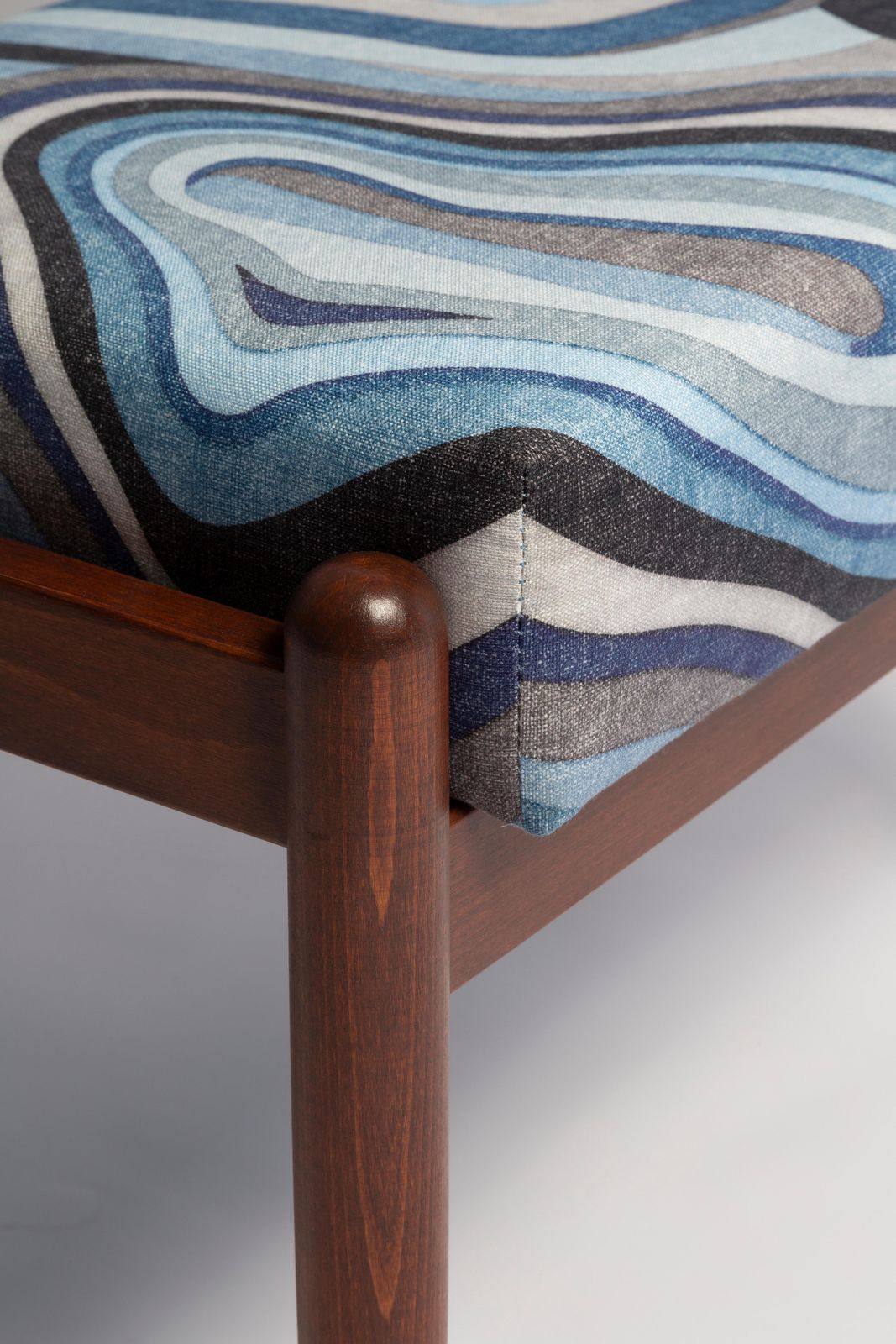 photo furniture Blue Linen Mid Century Gfm Stool, Edmund Homa, Europe, 1960s