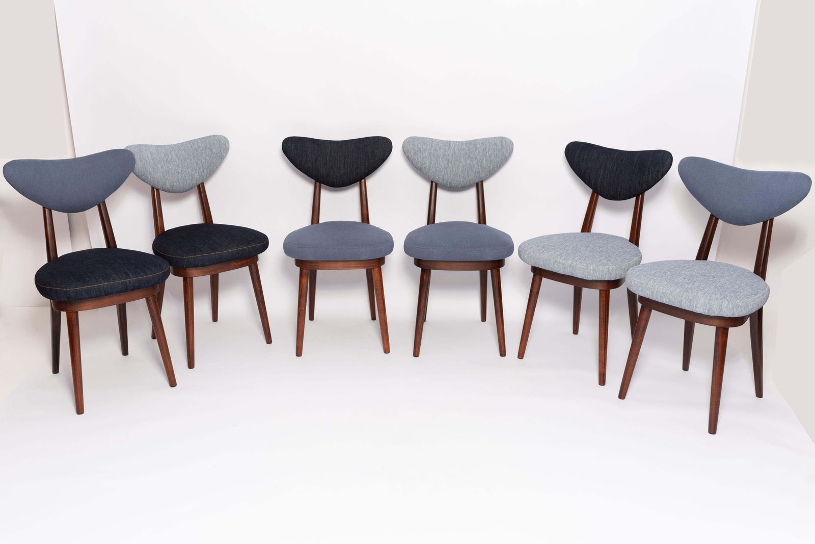 Set Of Eighty Six Midcentury Mixed Blue Denim Heart Chairs, Europe, 1960s photo vintage