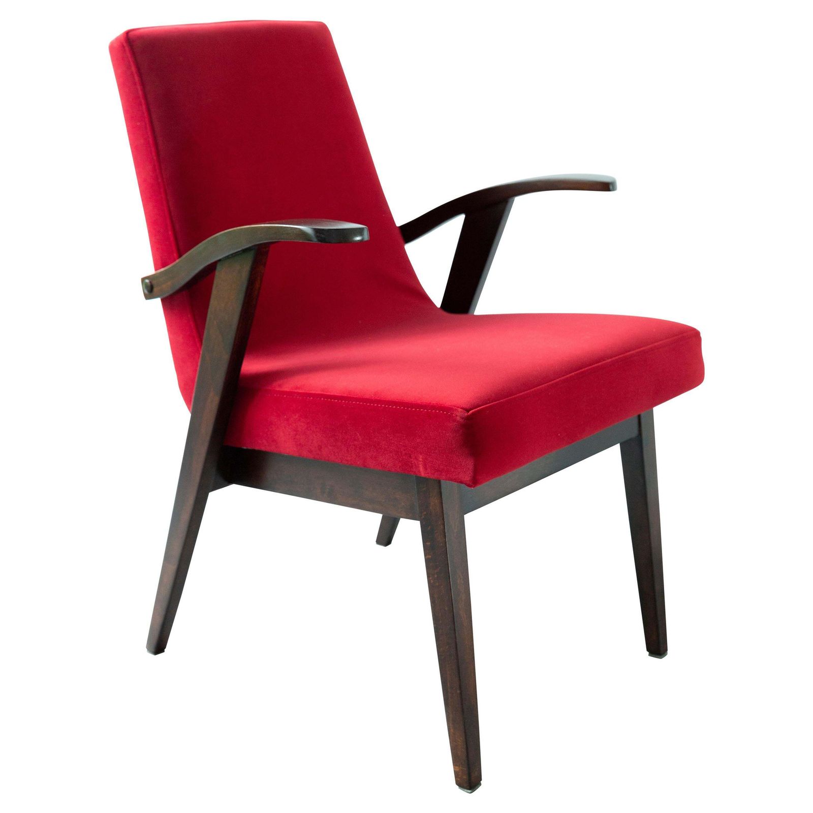 Vintage Rode Fauteuil Uit De 20e Eeuw, Ontworpen Door Mieczyslaw Puchala, Ca. Jaren 1960