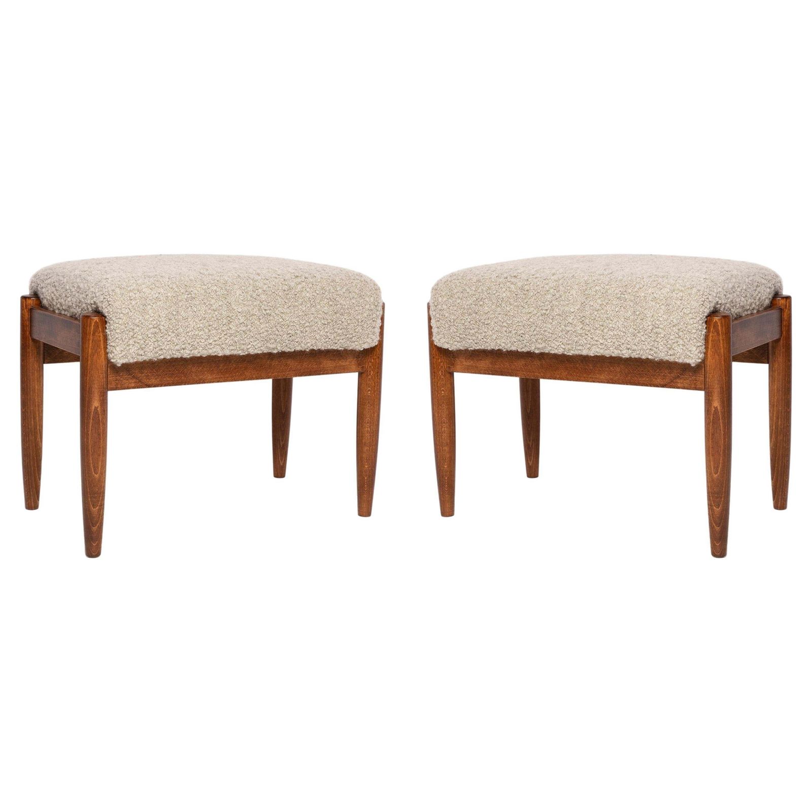 Pair Of Midcentury Gray Alpaca Wool Stools, Edmund Homa, Poland, 1960s