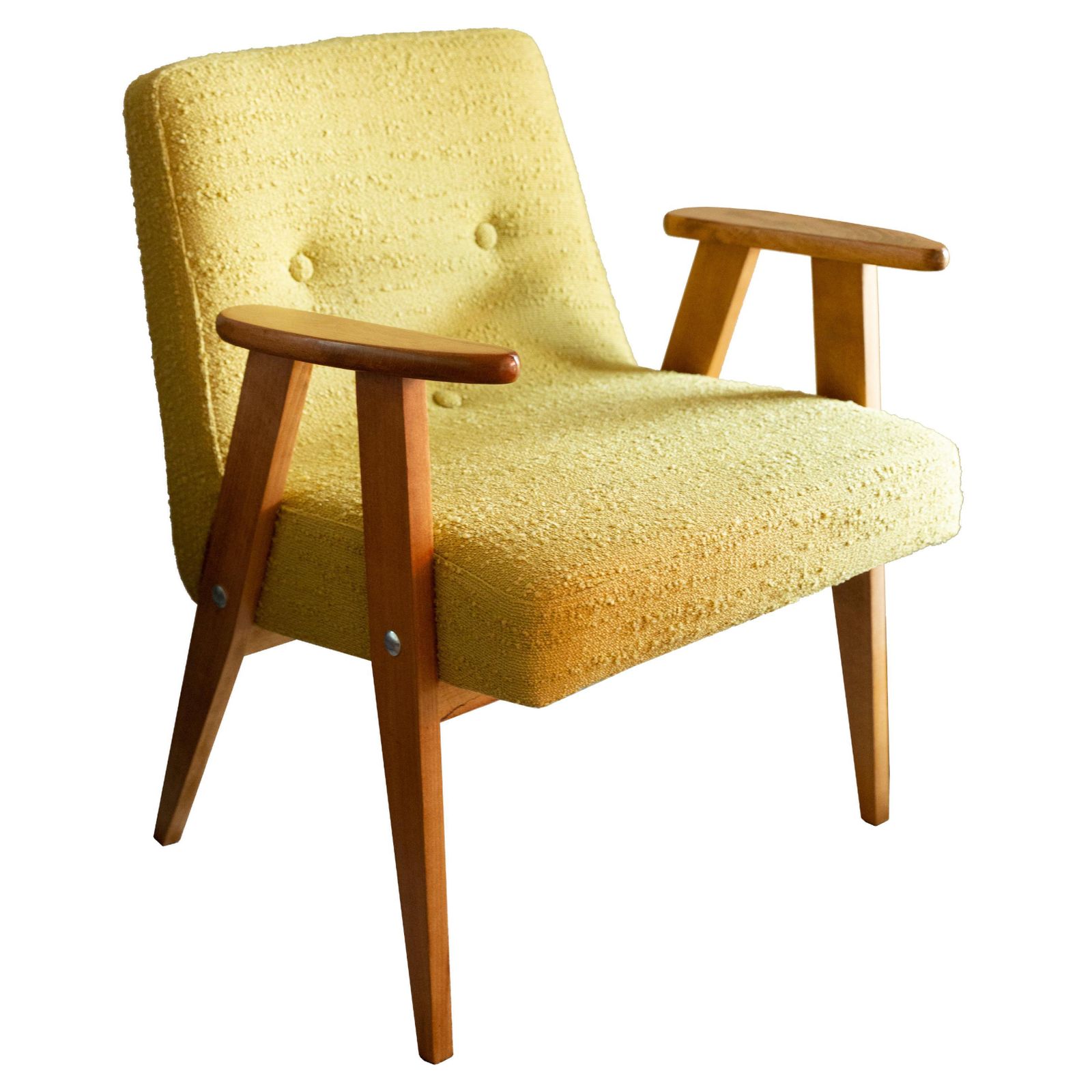 Midcentury 366 Club Armchair In Yellow Boucle, Jozef Chierowski, Europe, 1960s