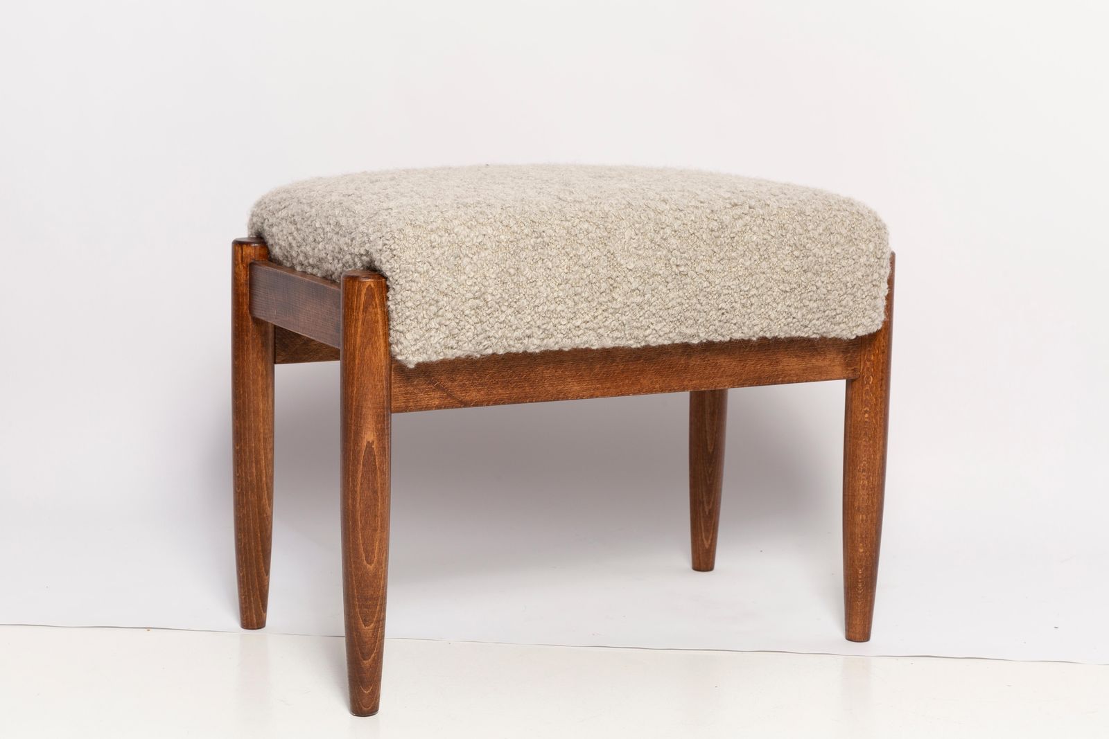 Furniture Pair Of Midcentury Gray Alpaca Wool Stools, Edmund Homa, Poland, 1960s photo